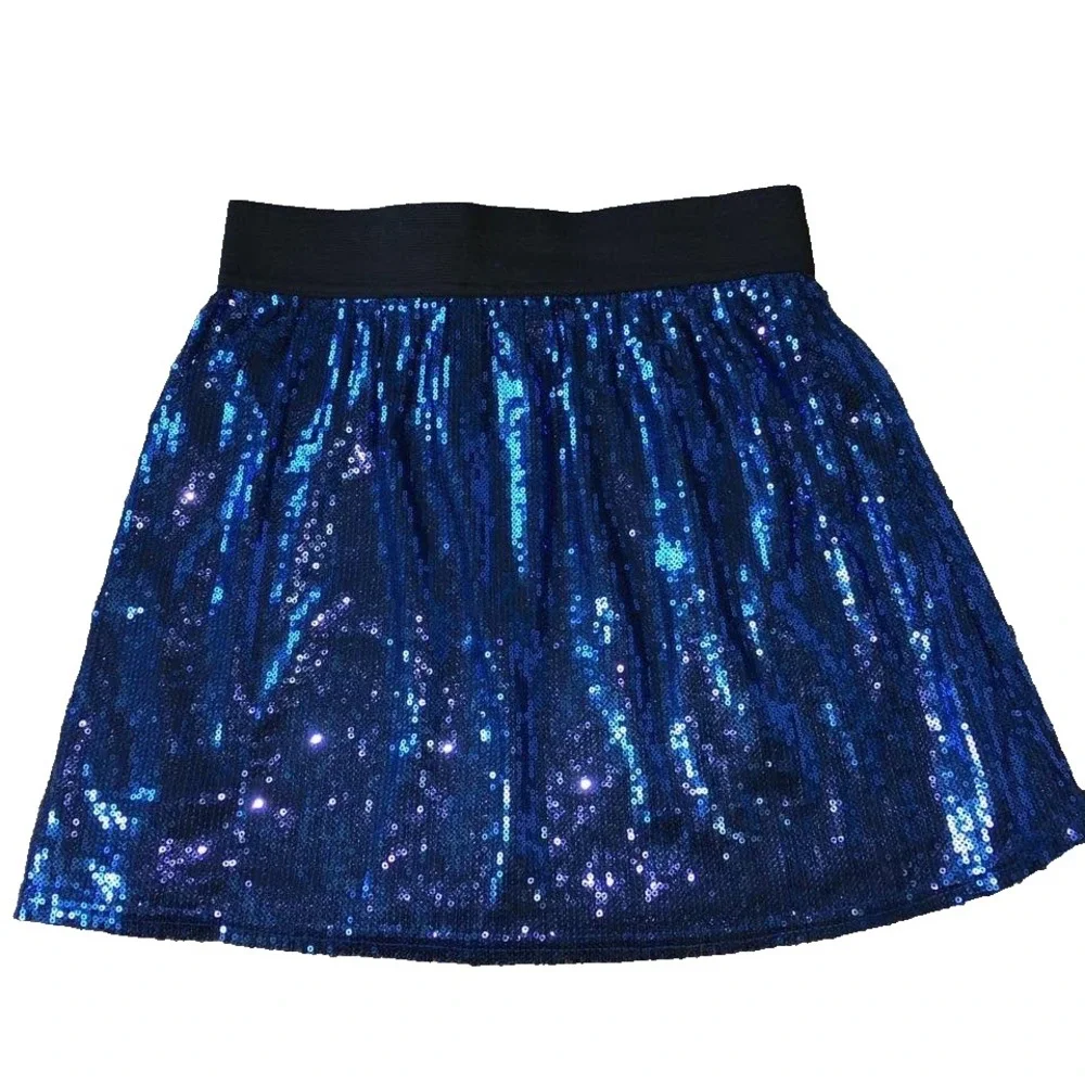 Blue Sequin Skirt Girls 14 XL Party Dance Hoco Sparkle Shimmer A Line Short Mini